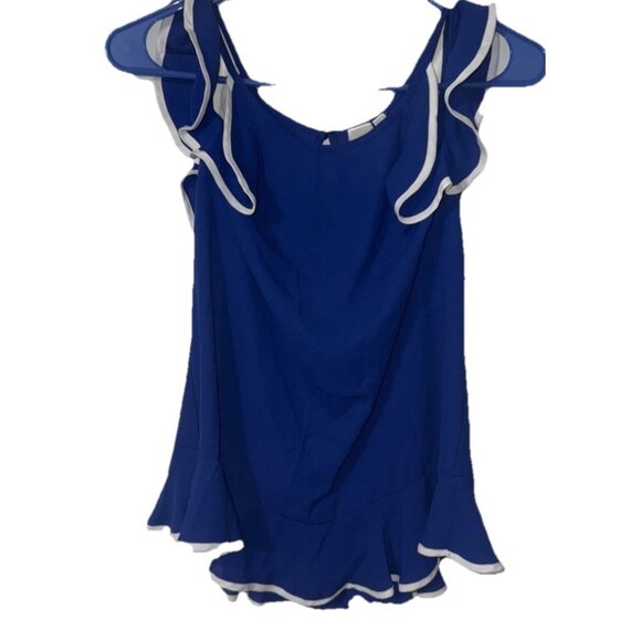 Society girl Blue White Off the Shoulder Ruffle Blouse Size Medium - Picture 1 of 5